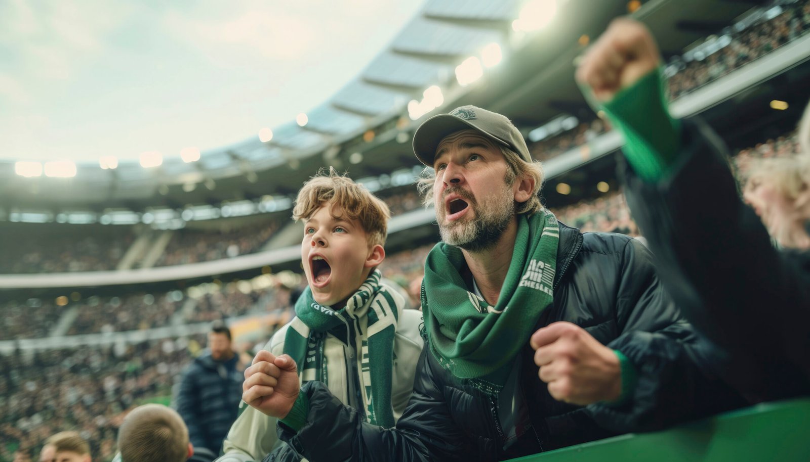 Excited football fans celebrating